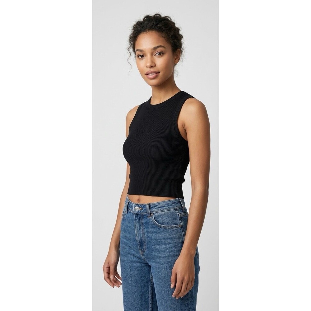 Zara Womens Size Small Black Ribbed Cropped Tank Top